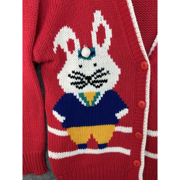 VTG Cheval Women’s Red Granny Cardigan Bunny Rabbit Grandma Easter Sweater Sz M - Picture 2 of 9